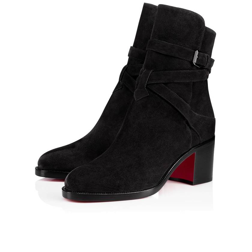 Women's Christian Louboutin Karistrap 70mm Suede Ankle Boots - Black [5739-024]